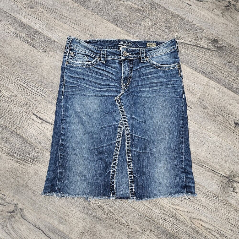Silver Jeans Skirt Womens 33 Blue Denim Suki 17" Bootcut Made In Canada